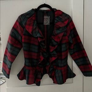 Boston Proper Red and Black Plaid Blouse